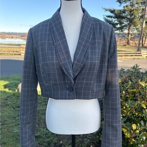 Jessica Plaid Cropped Blazer | Tailored One-Button Jacket | Size 10